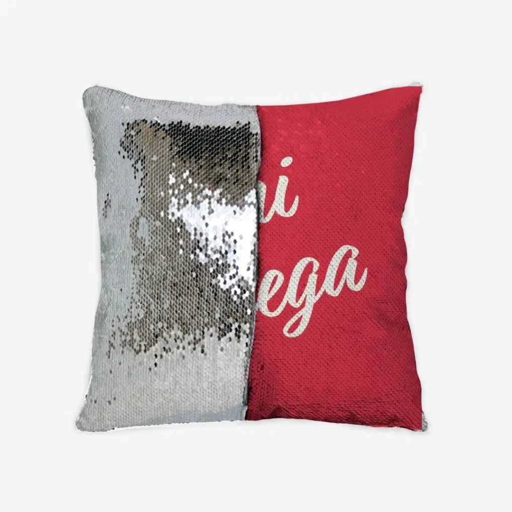 Chi Omega Sequin Pillow Cover Red Silver Pillow Covers