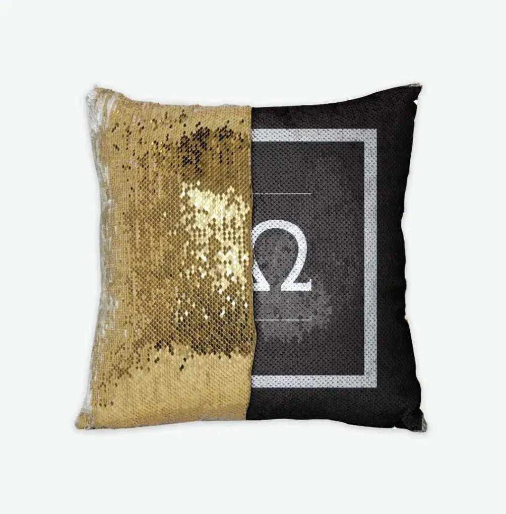 Chi Omega Sequin Pillow Cover - Greek Logo Black Gold Pillow Covers