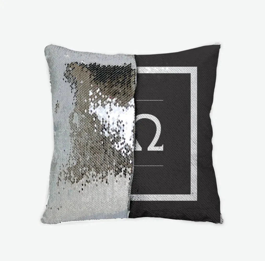 Chi Omega Sequin Pillow Cover - Greek Logo Black Silver Pillow Covers