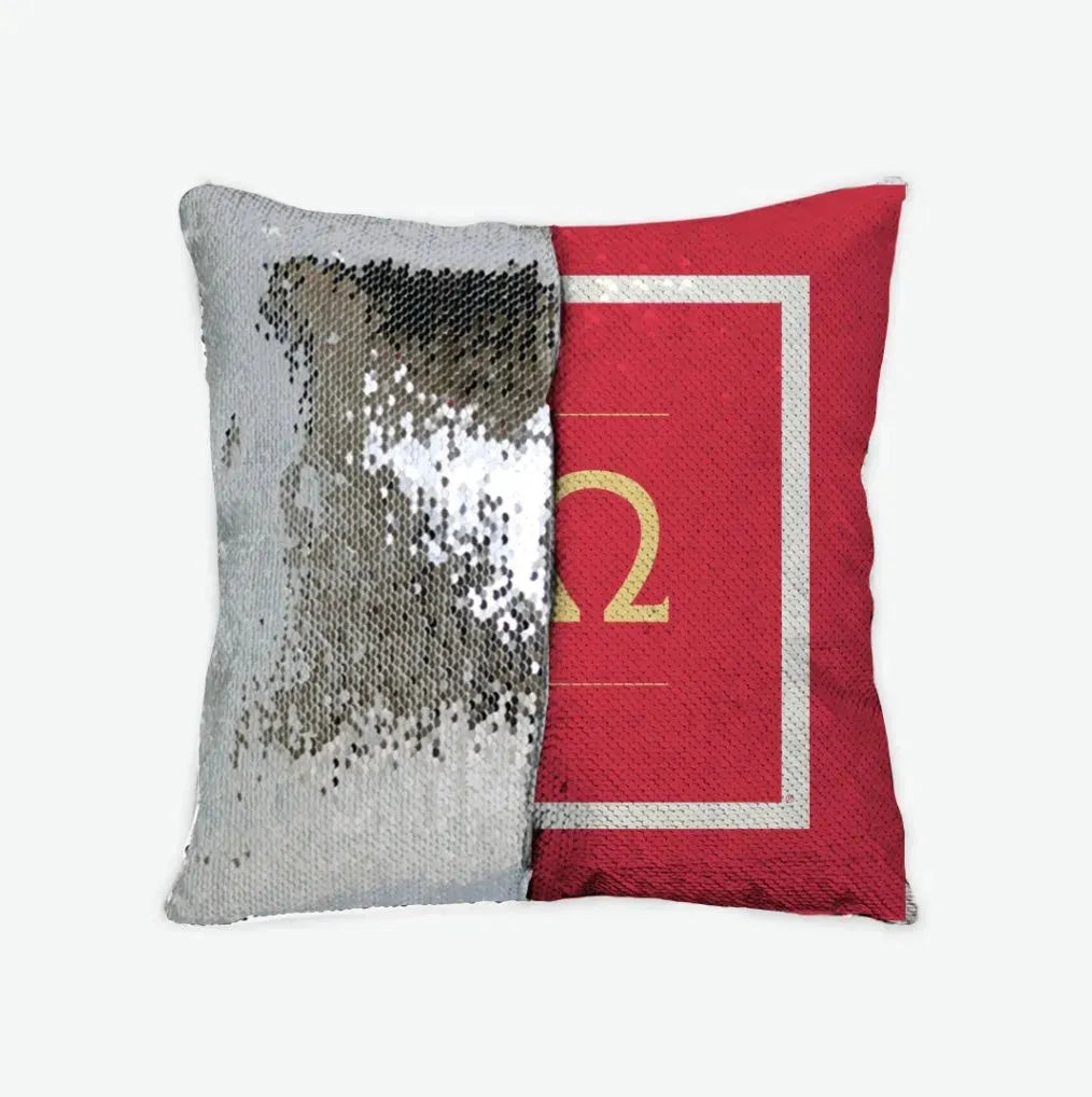 Chi Omega Sequin Pillow Cover - Greek Logo Red Silver Pillow Covers