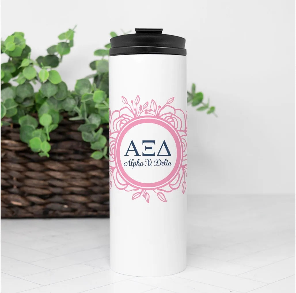 Alpha Xi Delta Thermal Tumbler - Rose Frame 16 oz. | Custom Gifts | Official Merchandise