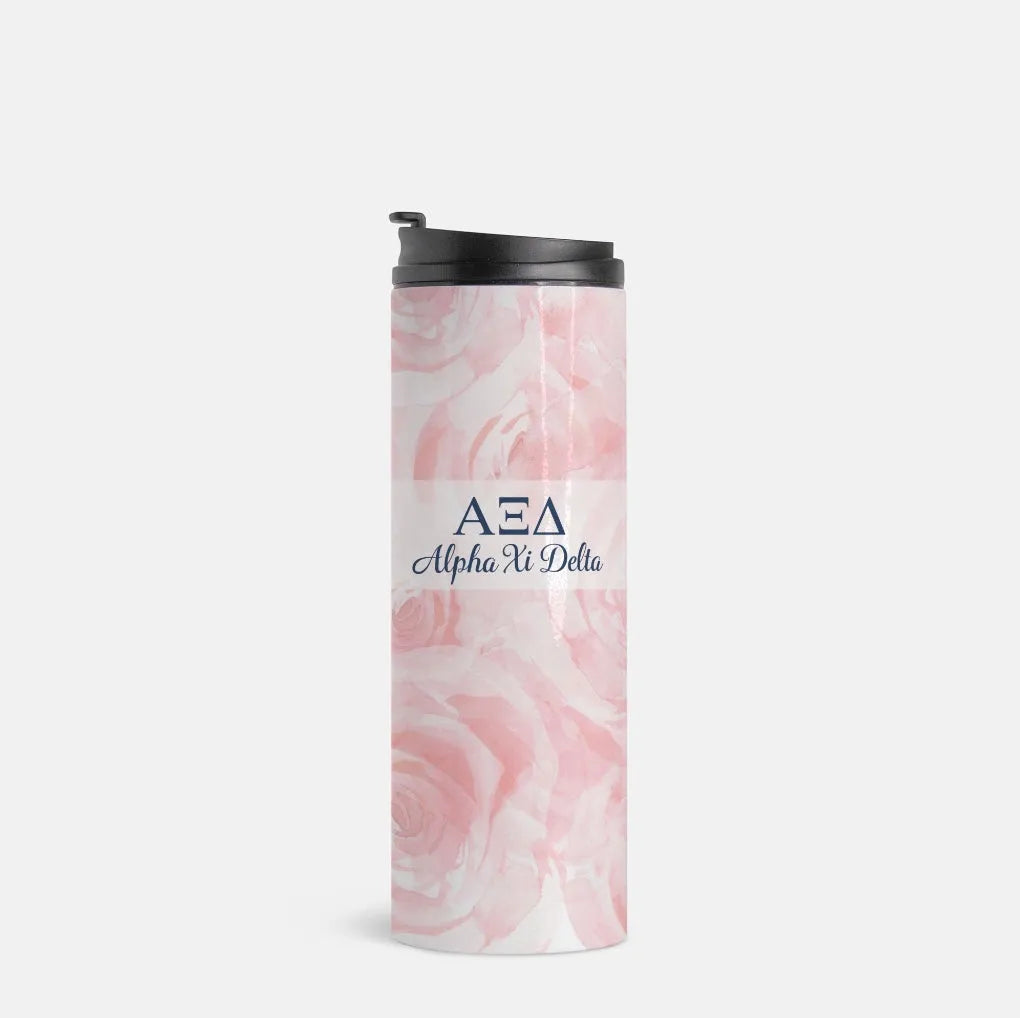 Alpha Xi Delta Thermal Tumber Rose Pattern - 16 oz. | Custom Gifts | Official Merchandise