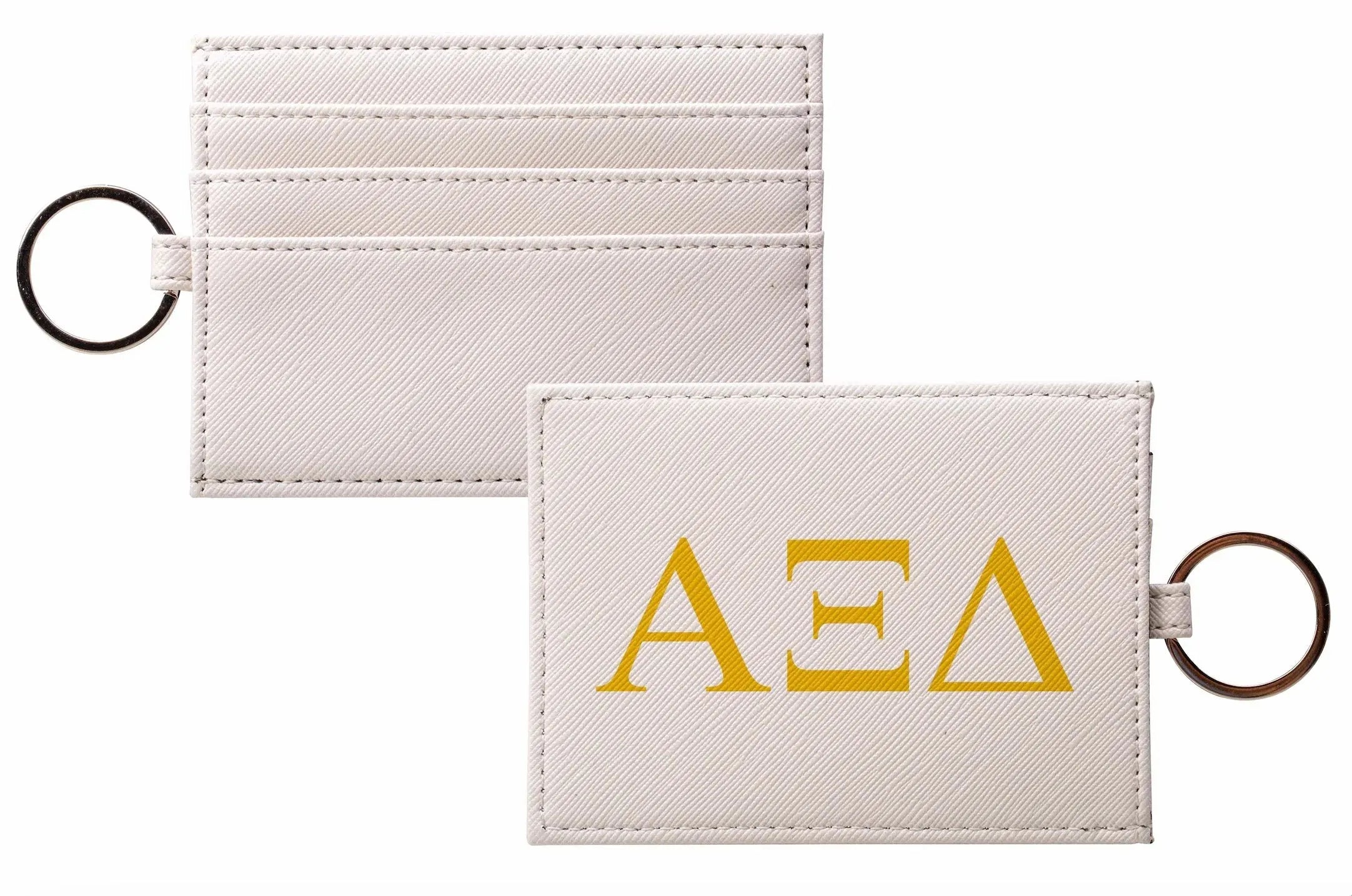 Alpha Xi Delta Vegan Saffiano Leather Card Holder - Greek Letters Gold Travel Wallet