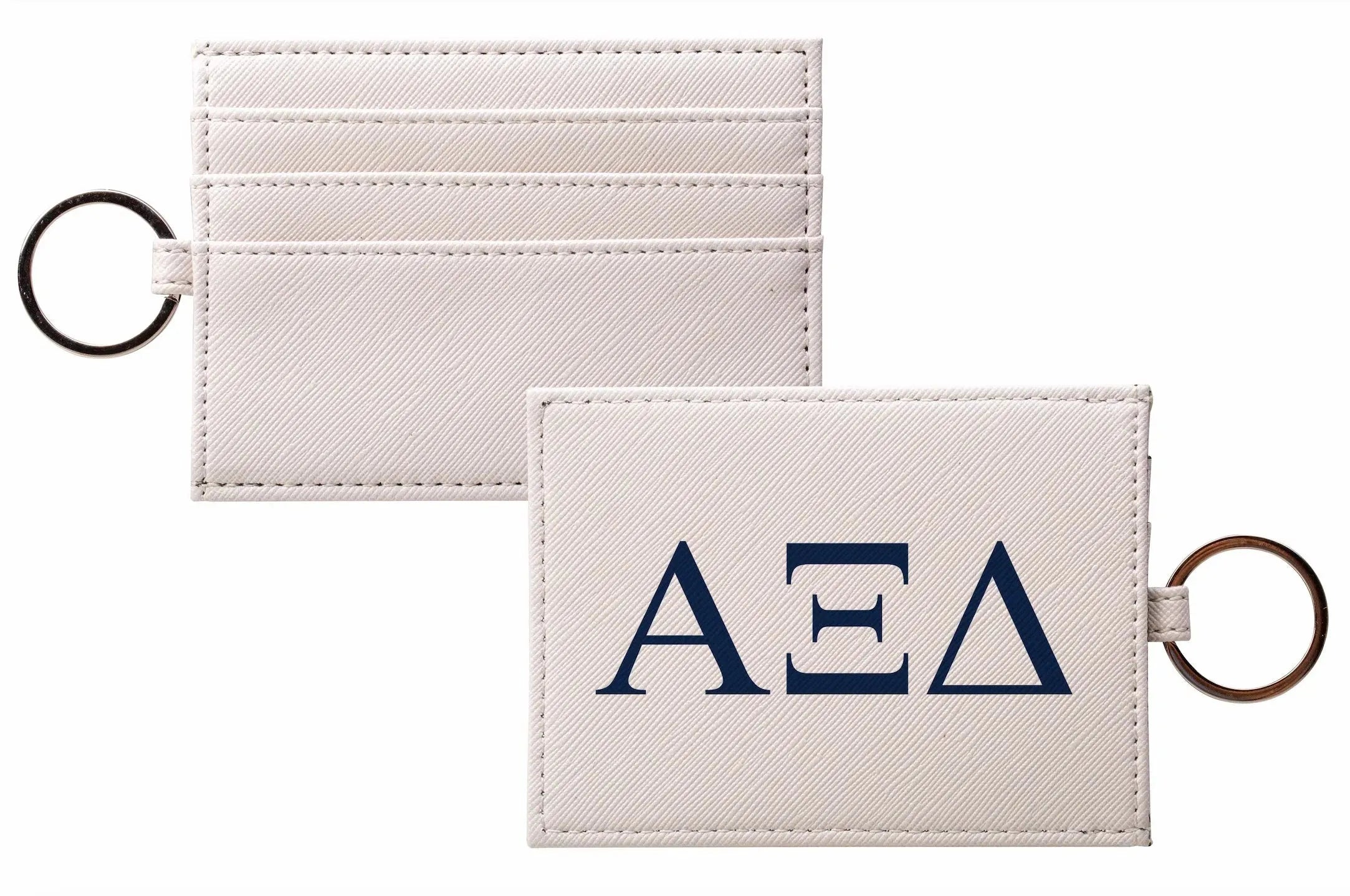 Alpha Xi Delta Vegan Saffiano Leather Card Holder - Greek Letters Blue Travel Wallet