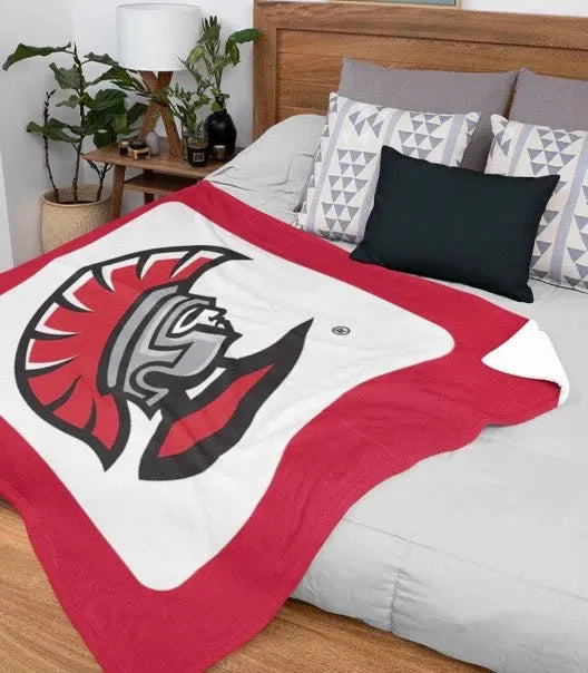 University of Tampa XL 60x80 Sherpa Blanket - Spartan Red Band Throw Blankets