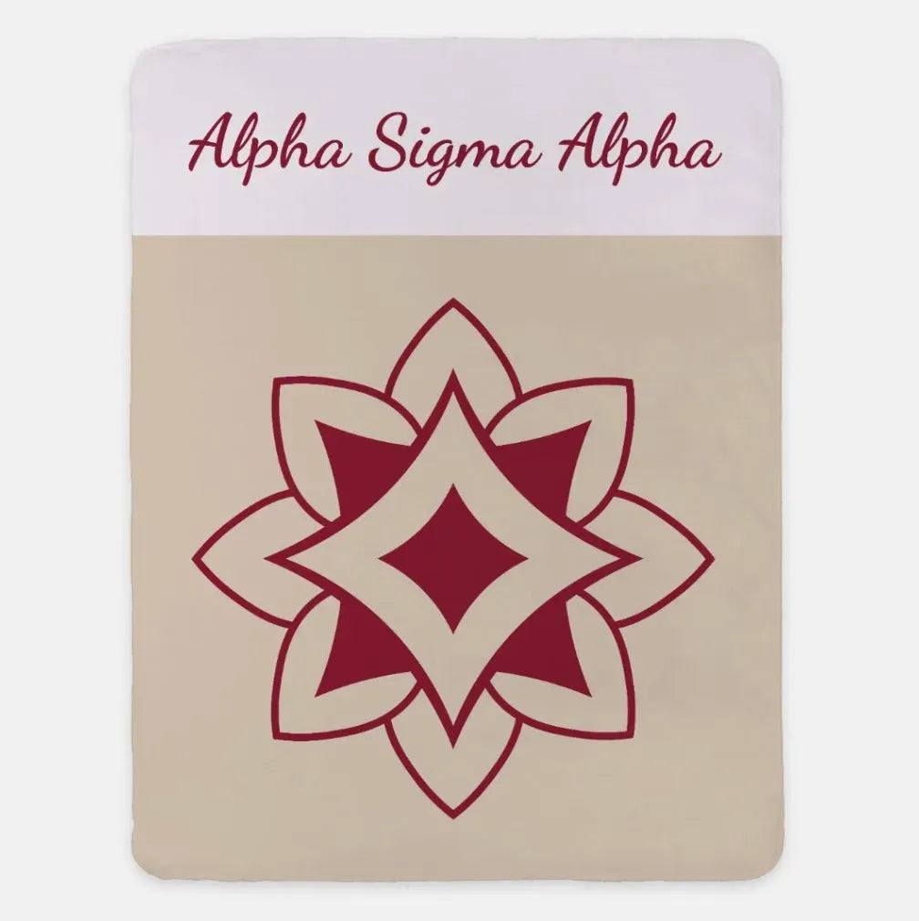 Alpha Sigma Alpha XL 60x80 Sherpa Throw Blanket - Wide Band Tan Throw Blankets