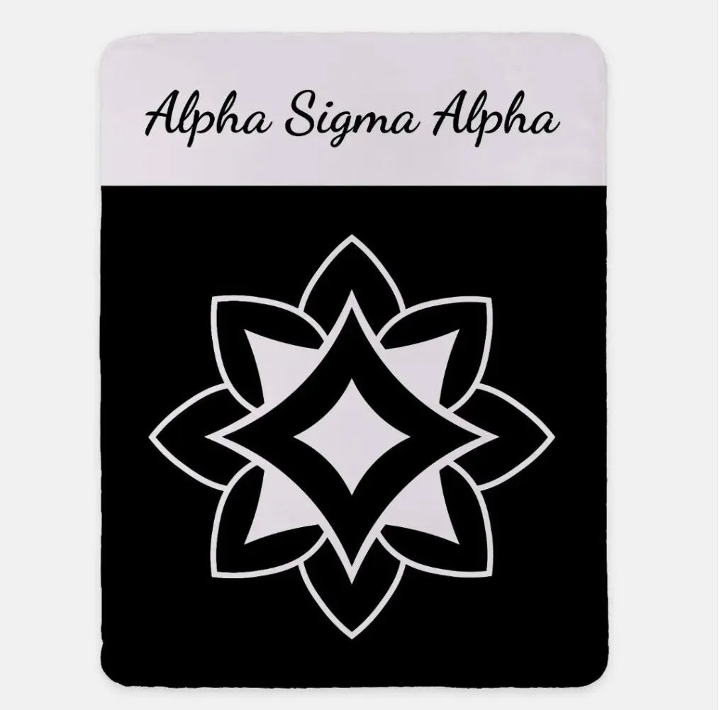 Alpha Sigma Alpha XL 60x80 Sherpa Throw Blanket - Wide Band Black Throw Blankets