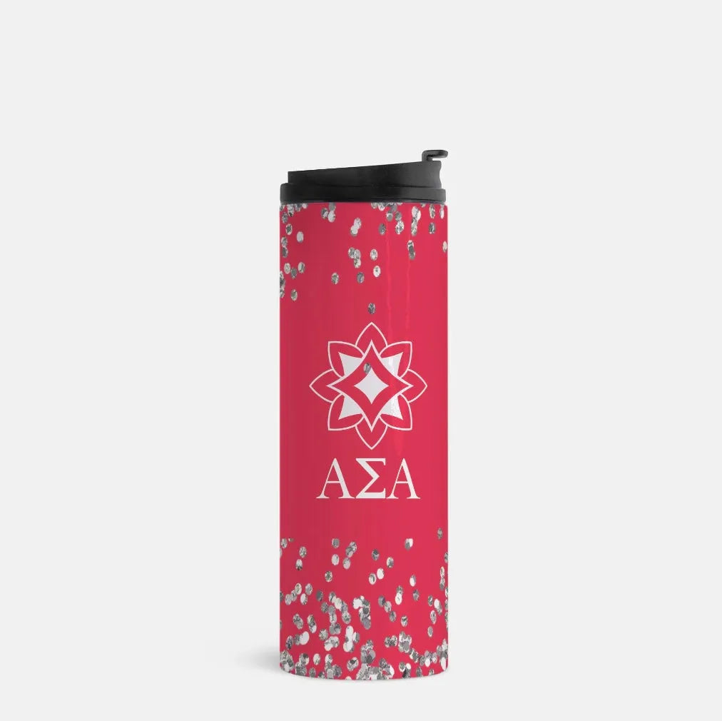 Alpha Sigma Alpha Thermal Tumbler - Red Glitter | Official Merchandise | Festive Fit Home 