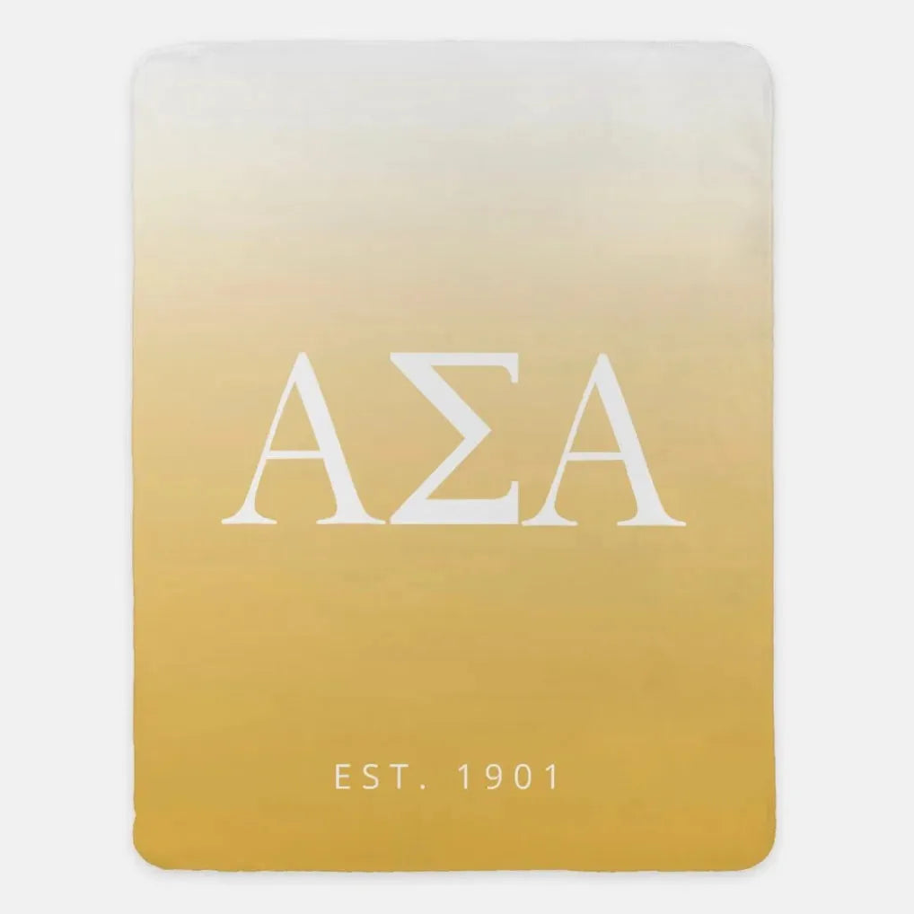 Alpha Sigma Alpha XL 60x80 Sherpa Throw Blanket - Gradient Gold Throw Blankets