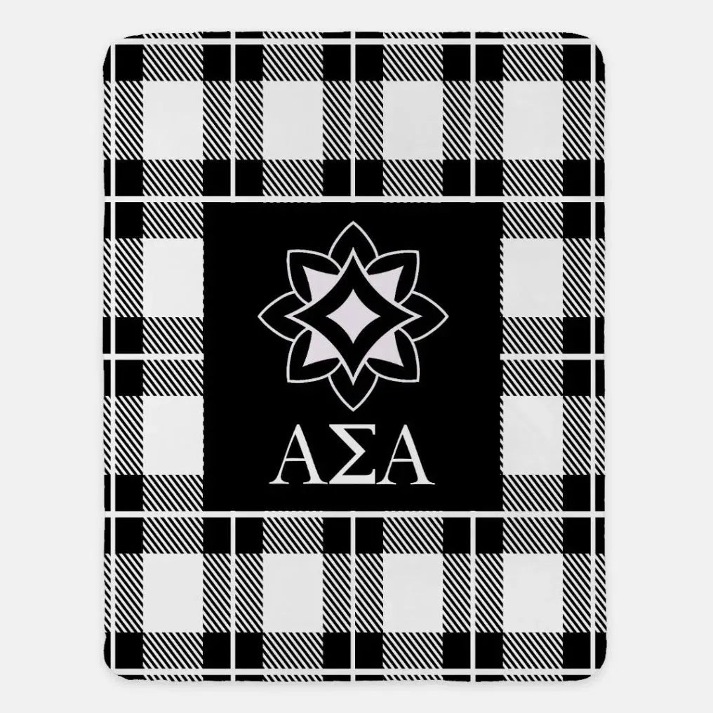 Alpha Sigma Alpha XL 60x80 Plaid Sherpa Throw Blanket Black Throw Blankets