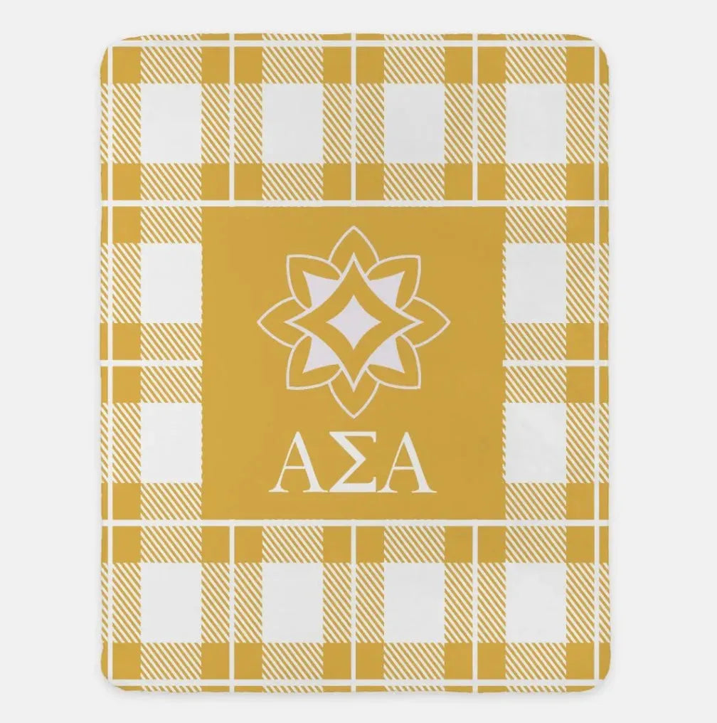 Alpha Sigma Alpha XL 60x80 Plaid Sherpa Throw Blanket Gold Throw Blankets