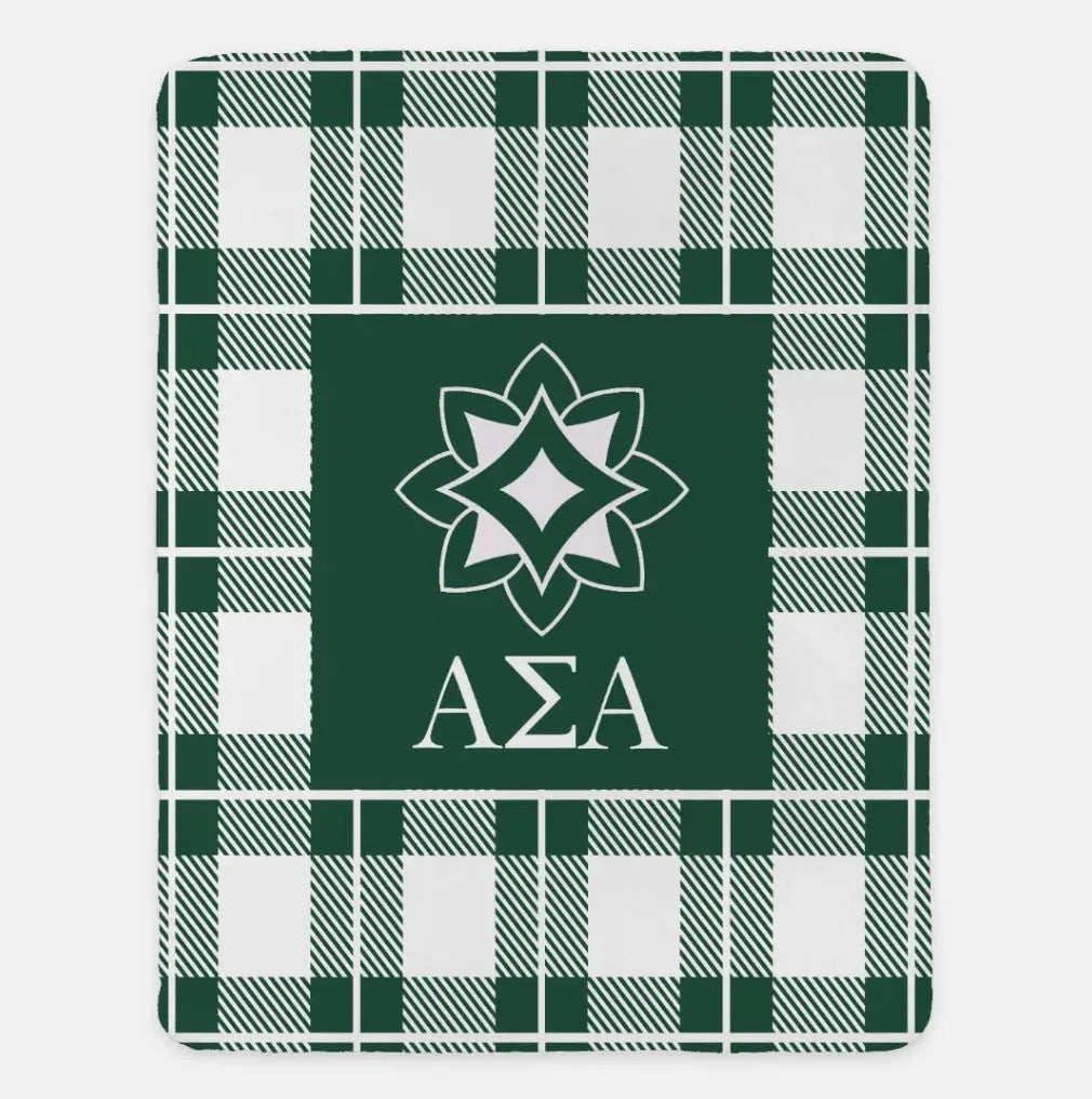 Alpha Sigma Alpha XL 60x80 Plaid Sherpa Throw Blanket Green Throw Blankets