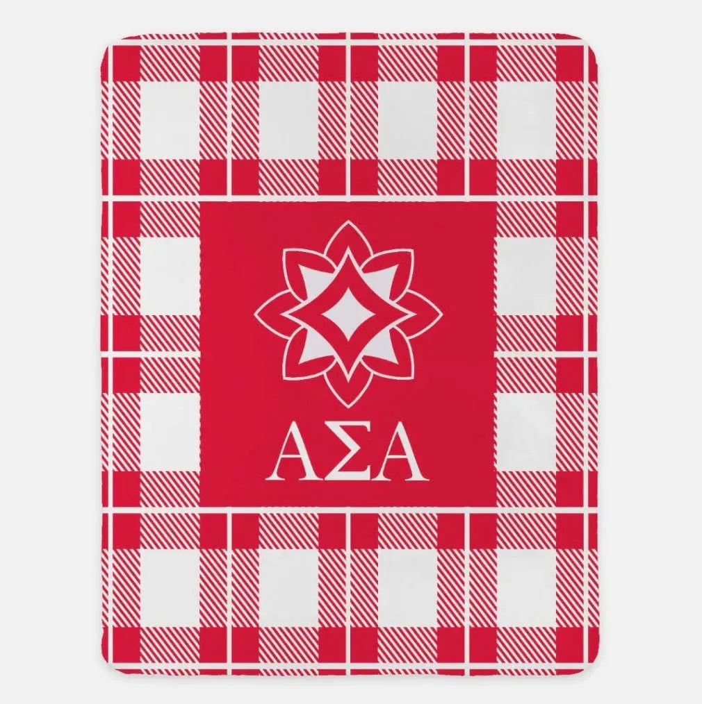Alpha Sigma Alpha XL 60x80 Plaid Sherpa Throw Blanket Ruby Throw Blankets
