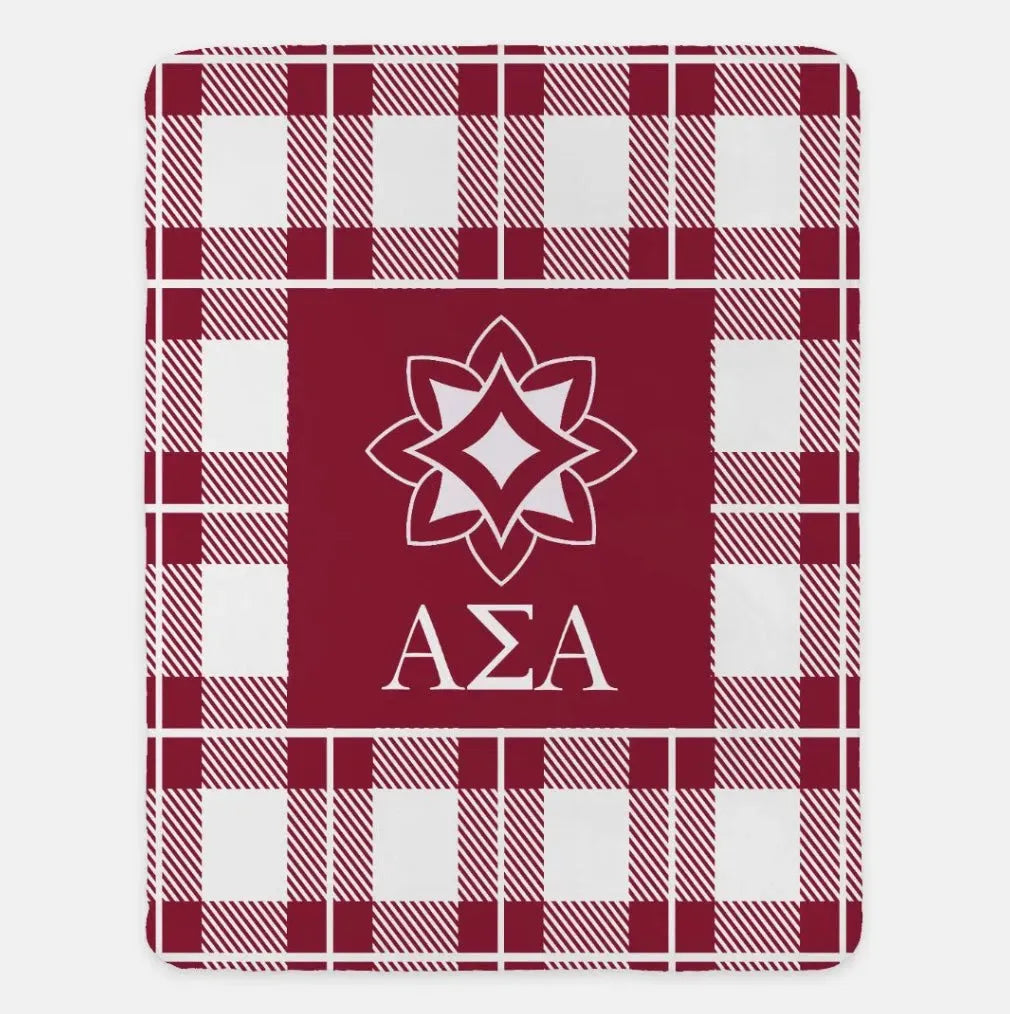 Alpha Sigma Alpha XL 60x80 Plaid Sherpa Throw Blanket Crimson Throw Blankets