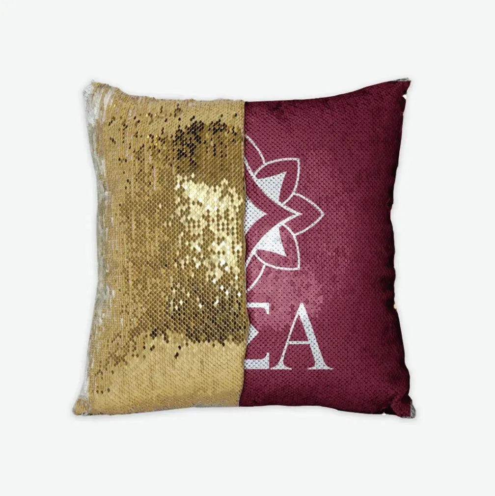 Alpha Sigma Alpha Sequin Pillow Cover - Logomark Crimson Gold Pillow Covers