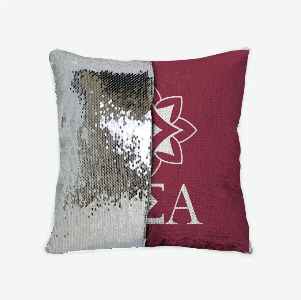 Alpha Sigma Alpha Sequin Pillow Cover - Logomark Crimson Silver Pillow Covers