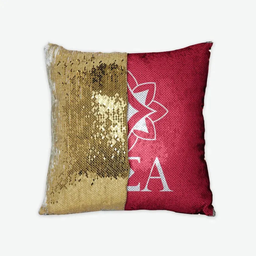 Alpha Sigma Alpha Sequin Pillow Cover - Logomark Ruby Gold Pillow Covers