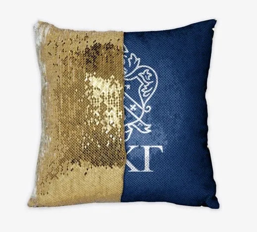 Kappa Kappa Gamma Coat of Arms Sequin Reversible Pillow Cover | Gifts and Merchandise | Festive Fit Home