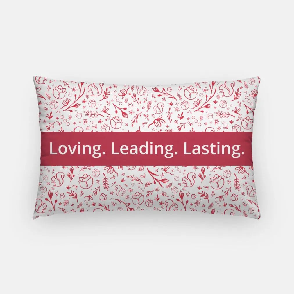 Alpha Gam Lumbar Throw Pillow Cover - Loving. Leading. Lasting. | AGD Combo Squirrel Rose