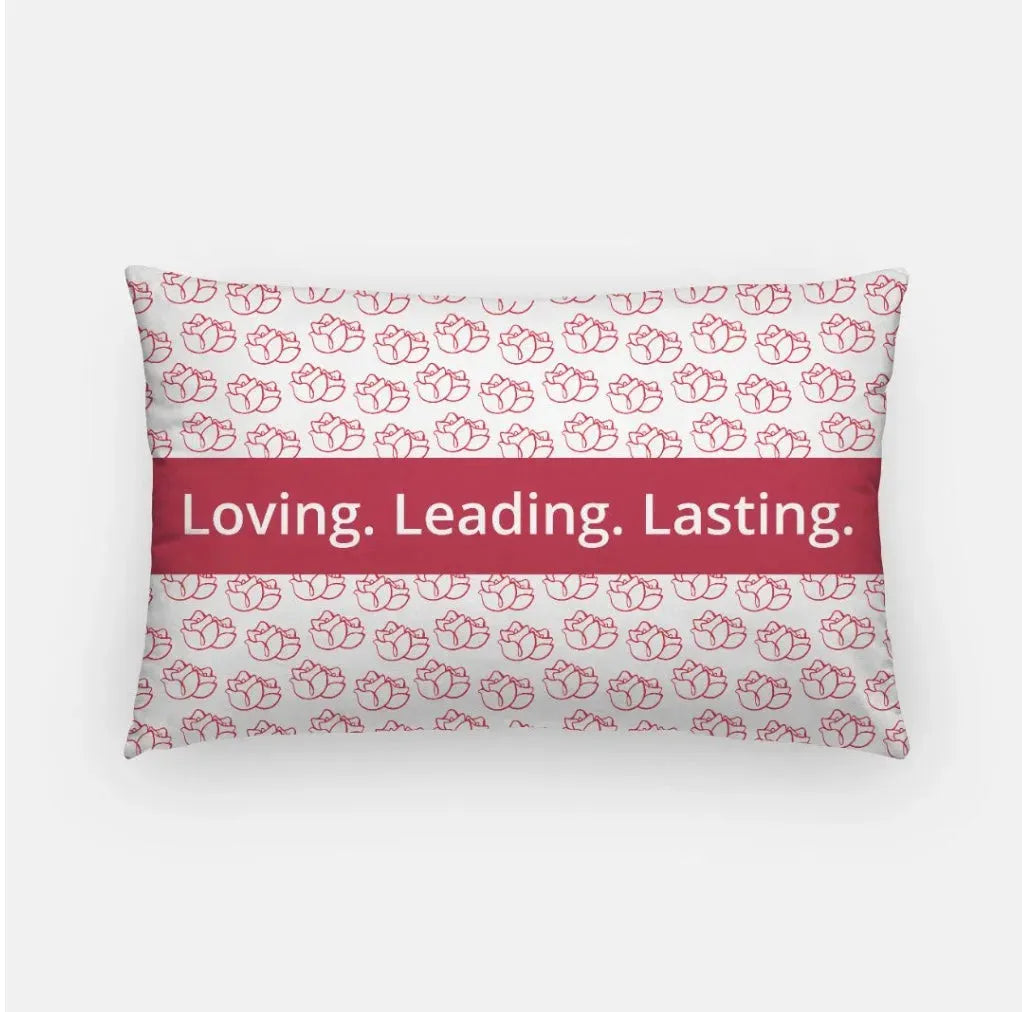 Alpha Gam Lumbar Throw Pillow Cover - Loving. Leading. Lasting. Rose Pillow Covers