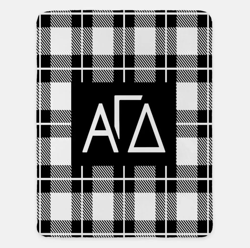 Alpha Gamma Delta XL 60x80 Plaid Sherpa Throw Blanket Black Throw Blankets