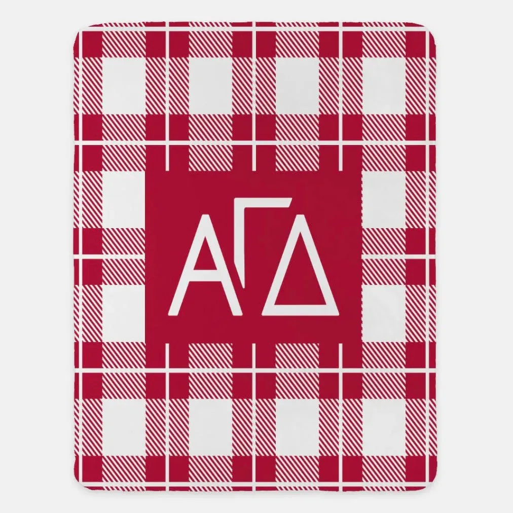 Alpha Gamma Delta XL 60x80 Plaid Sherpa Throw Blanket Red Throw Blankets