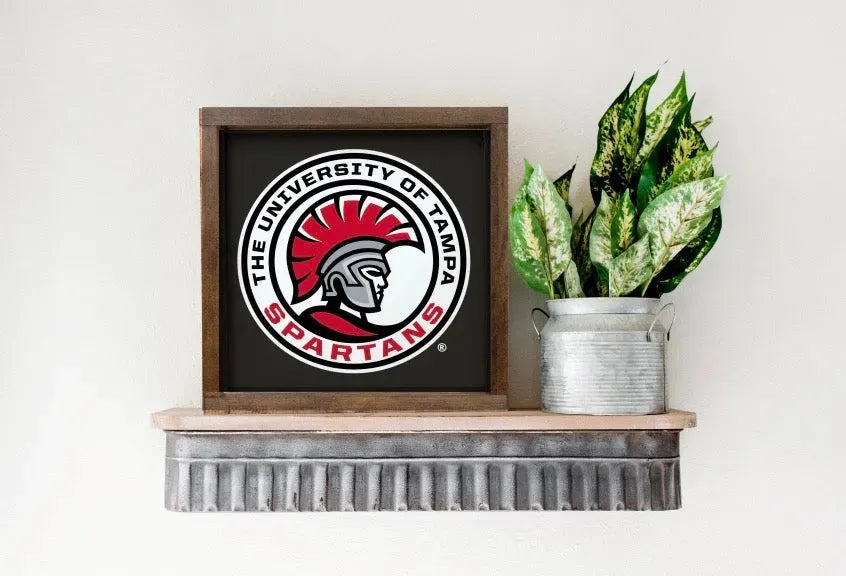 University of Tampa Sign - Spartan Seal - Black 12"x12" Wall Art & Signs