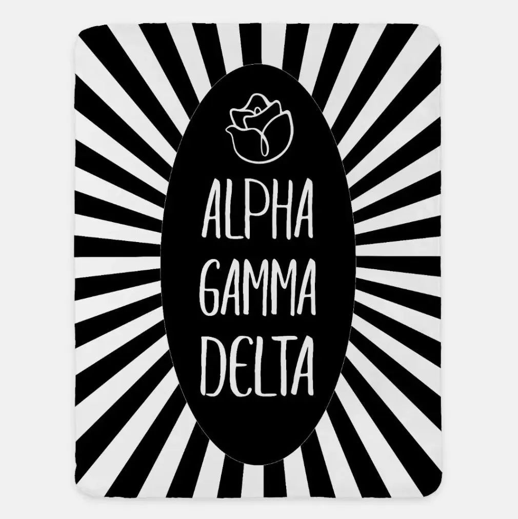 Alpha Gamma Delta XL 60x80 Starburst Sherpa Throw Blanket Black Throw Blankets