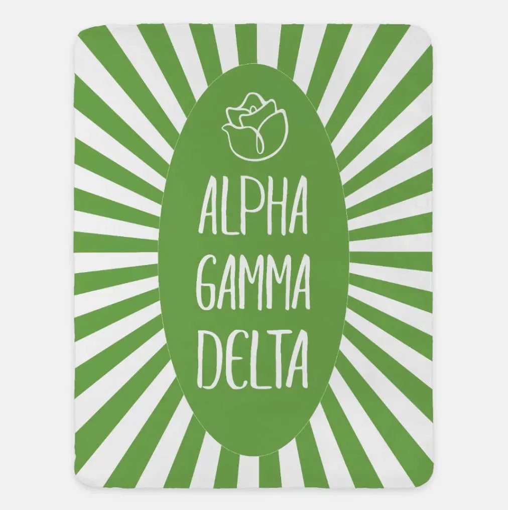 Alpha Gamma Delta XL 60x80 Starburst Sherpa Throw Blanket Green Throw Blankets