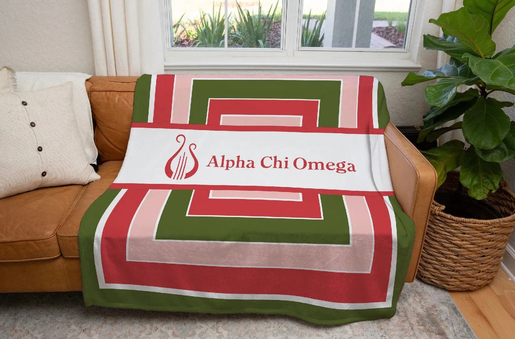 Alpha Chi Omega XL 60x80 Geometric Sherpa Throw Blanket Throw Blankets
