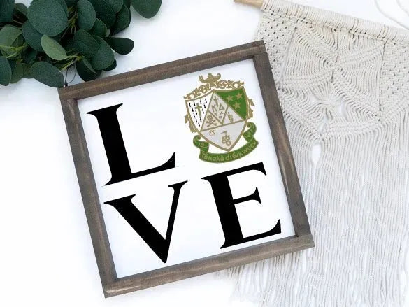 Kappa Delta 12x12 Wood Framed Sign - "LOVE" Crest Wall Art & Signs