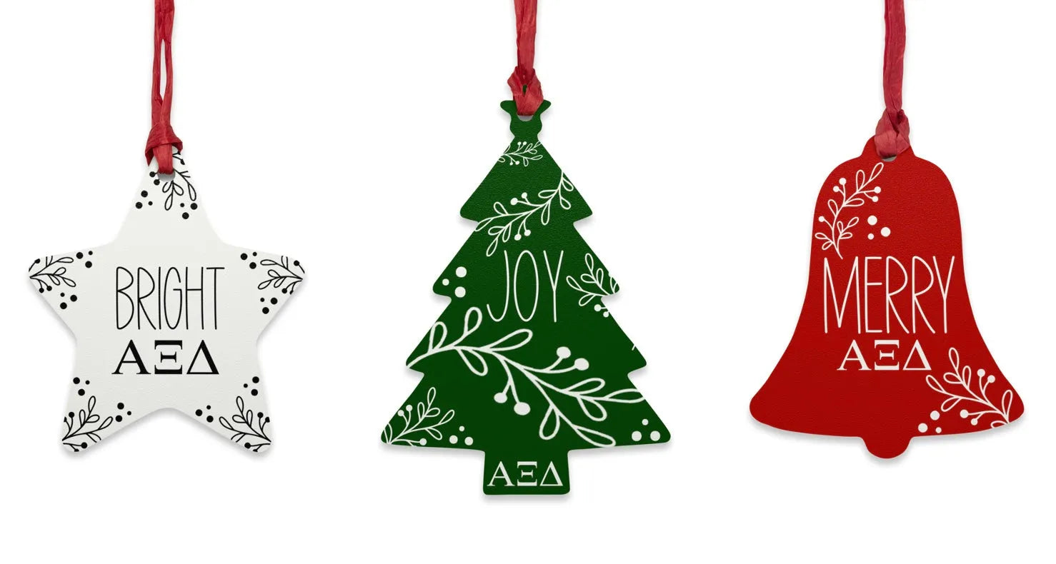 Alpha Xi Delta Wood Christmas Ornaments / Magnets (Set of 3) | Custom Gifts | Holiday Accessories