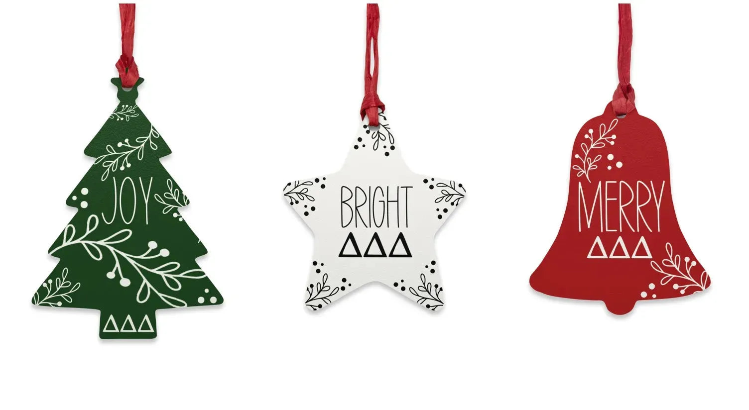 Tri Delta Wood Christmas Ornaments / Magnets (Set of 3) Holiday Ornaments