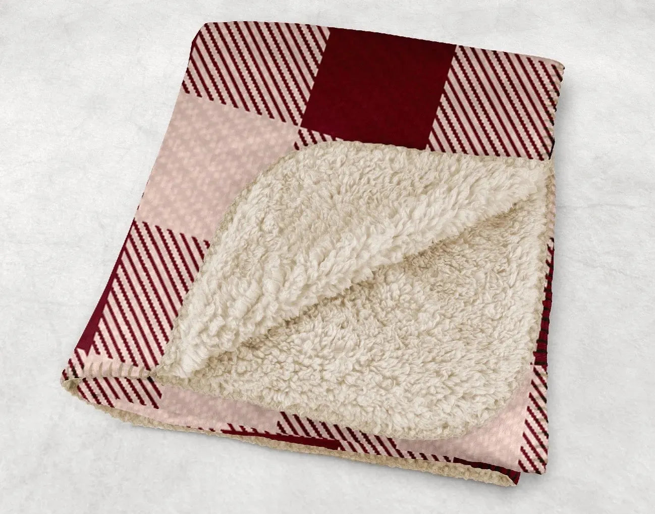 Cranberry Check XL 60x80 Sherpa Throw Blanket Throw Blankets