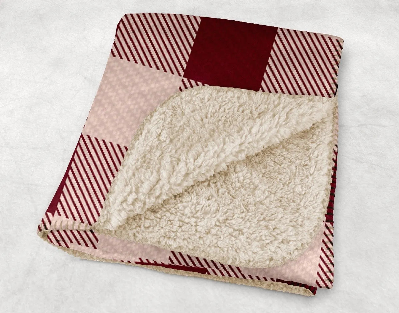 Cranberry Check Sherpa Throw Blanket XL 60x80 | College Dorm Decor