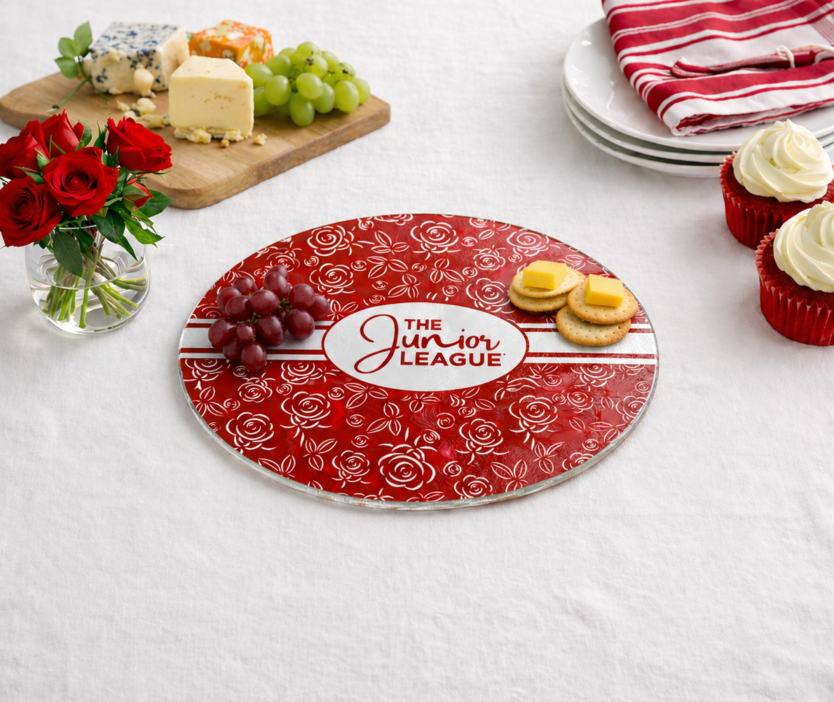 Junior League Rose Pattern Round Tempered Glass Cutting Board - (11.8" diameter)