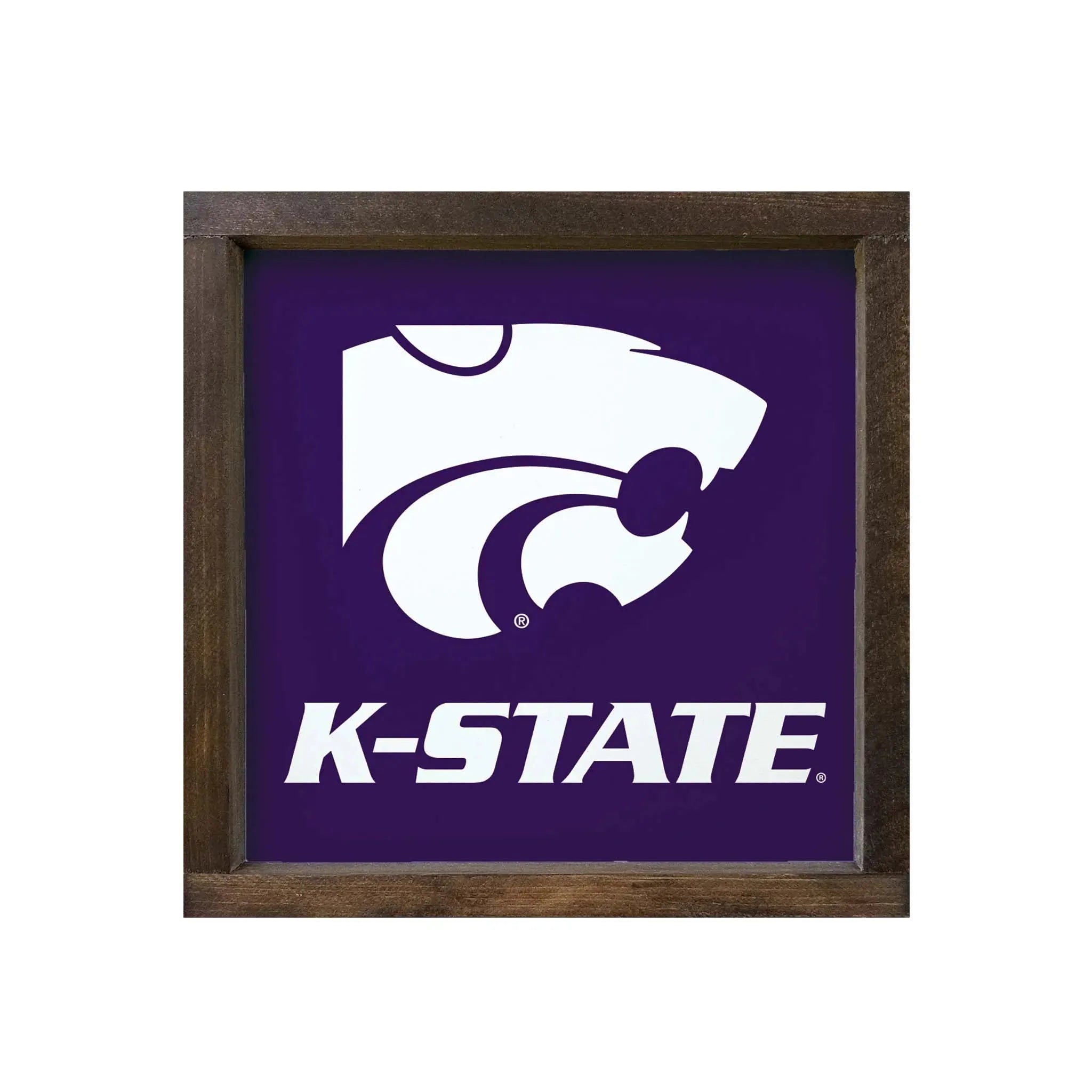 Kansas State University Sign - Classic K-State Purple - 12"x12" Walnut Stain Wall Art & Signs