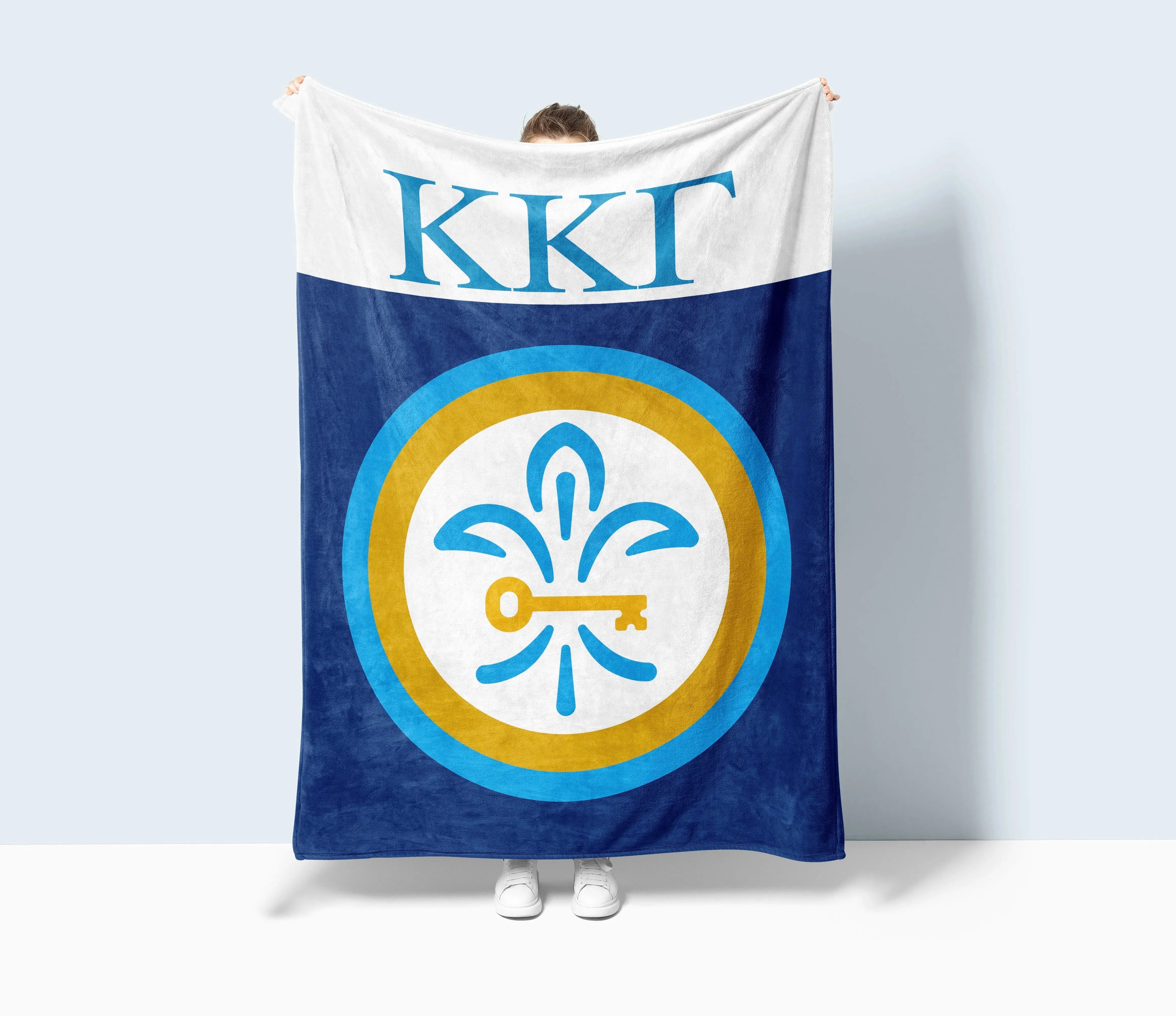 KKG XL 60x80 Sherpa Blanket - Fleur de Key Wide Band Throw Blankets