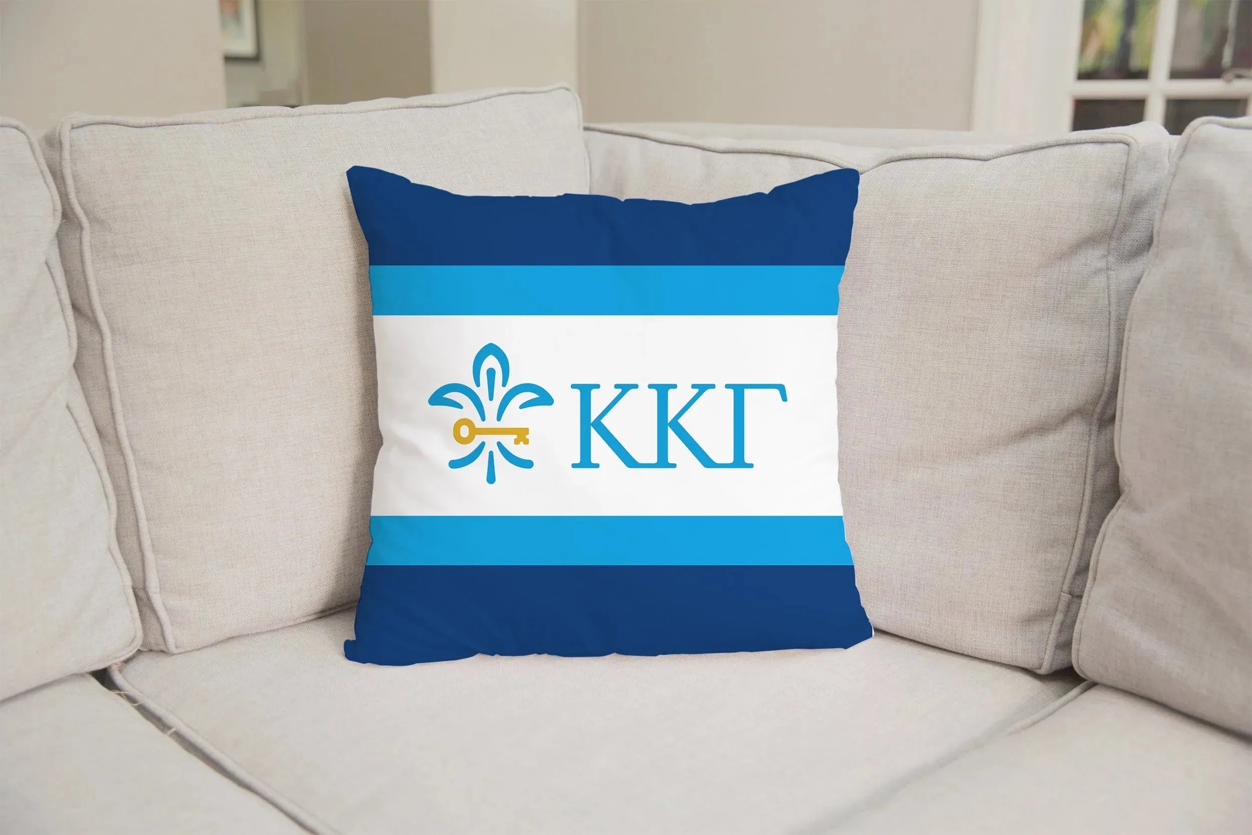 Kappa Kappa Gamma Striped Pillow Cover - Greek Letters 18" Pillow Covers