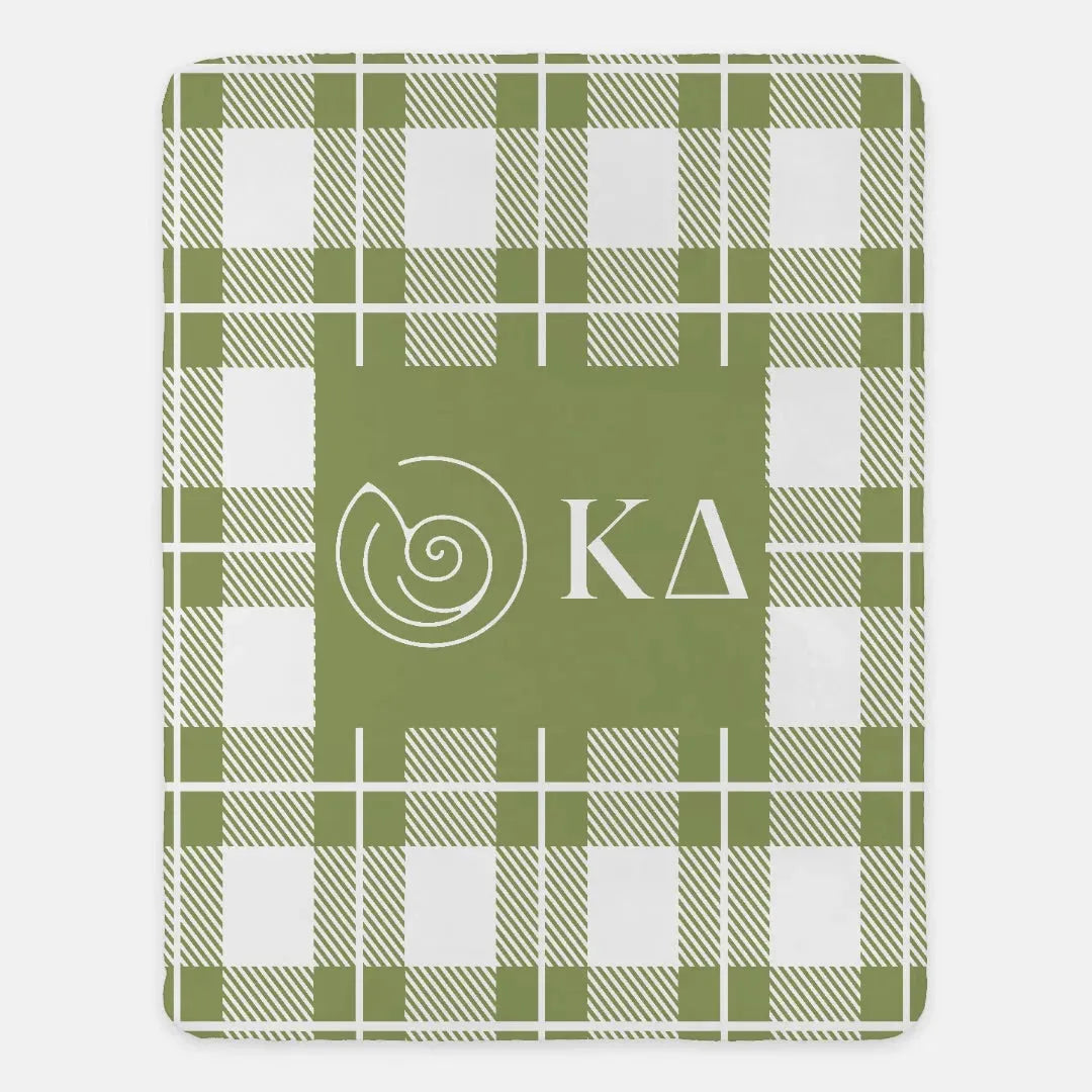Kappa Delta XL 60x80 Plaid Sherpa Throw Blanket Olive Throw Blankets
