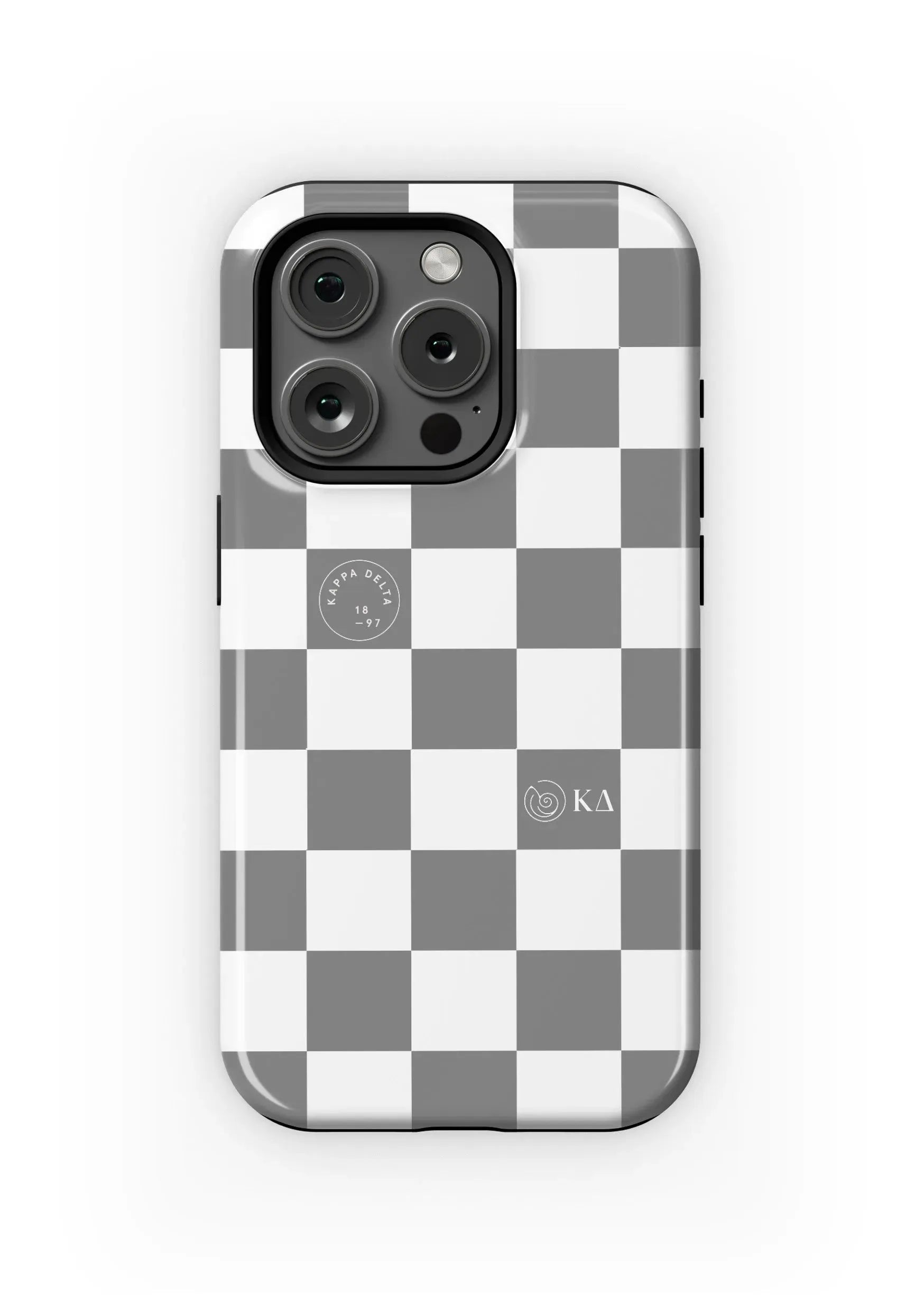 Kappa Delta iPhone 16, 15, 14 Mobile Phone Case - Gray Check Gloss Mobile Phone Cases