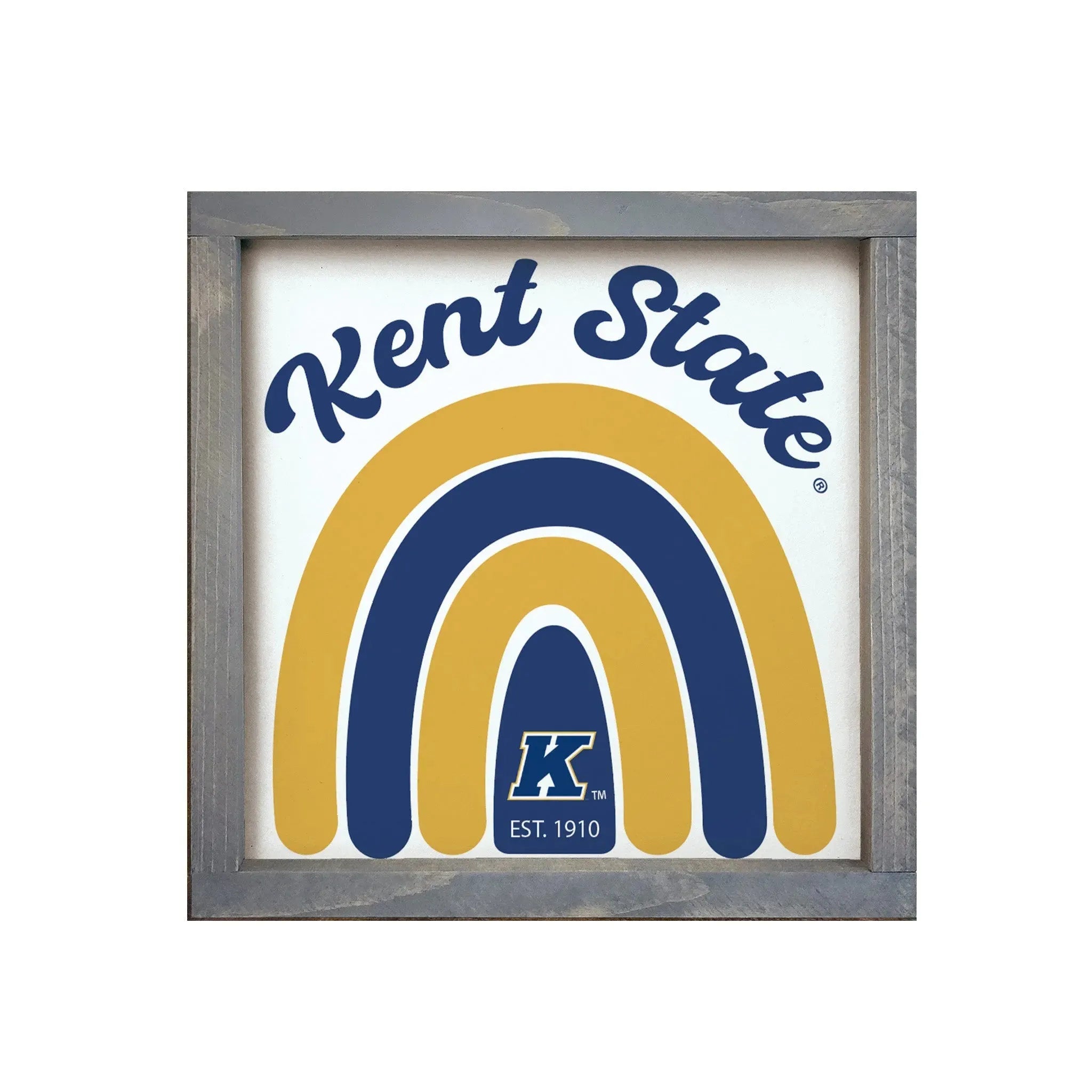 Kent State 12x12 Wood Framed Sign - Rainbow Weathered Gray Wall Art & Signs