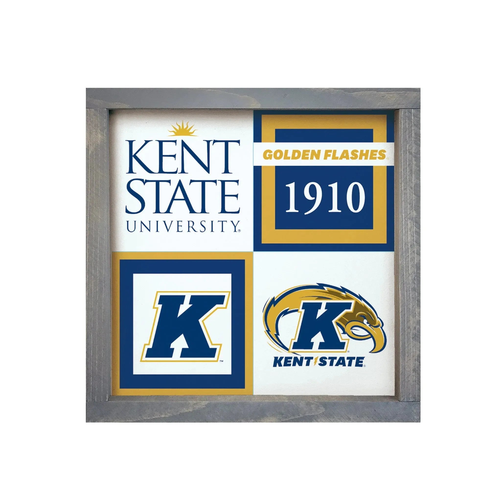 Kent State University 12x12 Wood Framed Sign - Classic Color Block Weathered Gray Wall Art & Signs