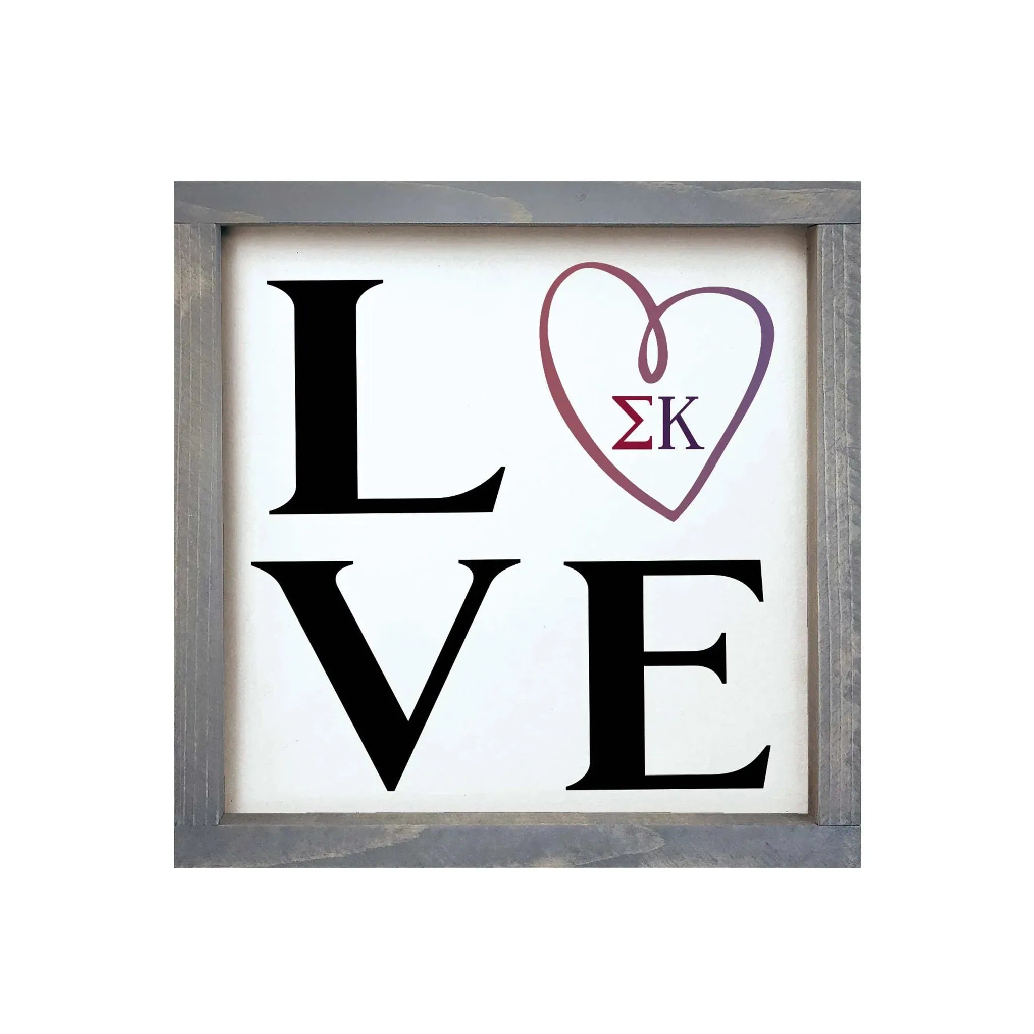 Sigma Kappa 12x12 Wood Framed Sign - "LOVE" Greek Letters Wall Art & Signs