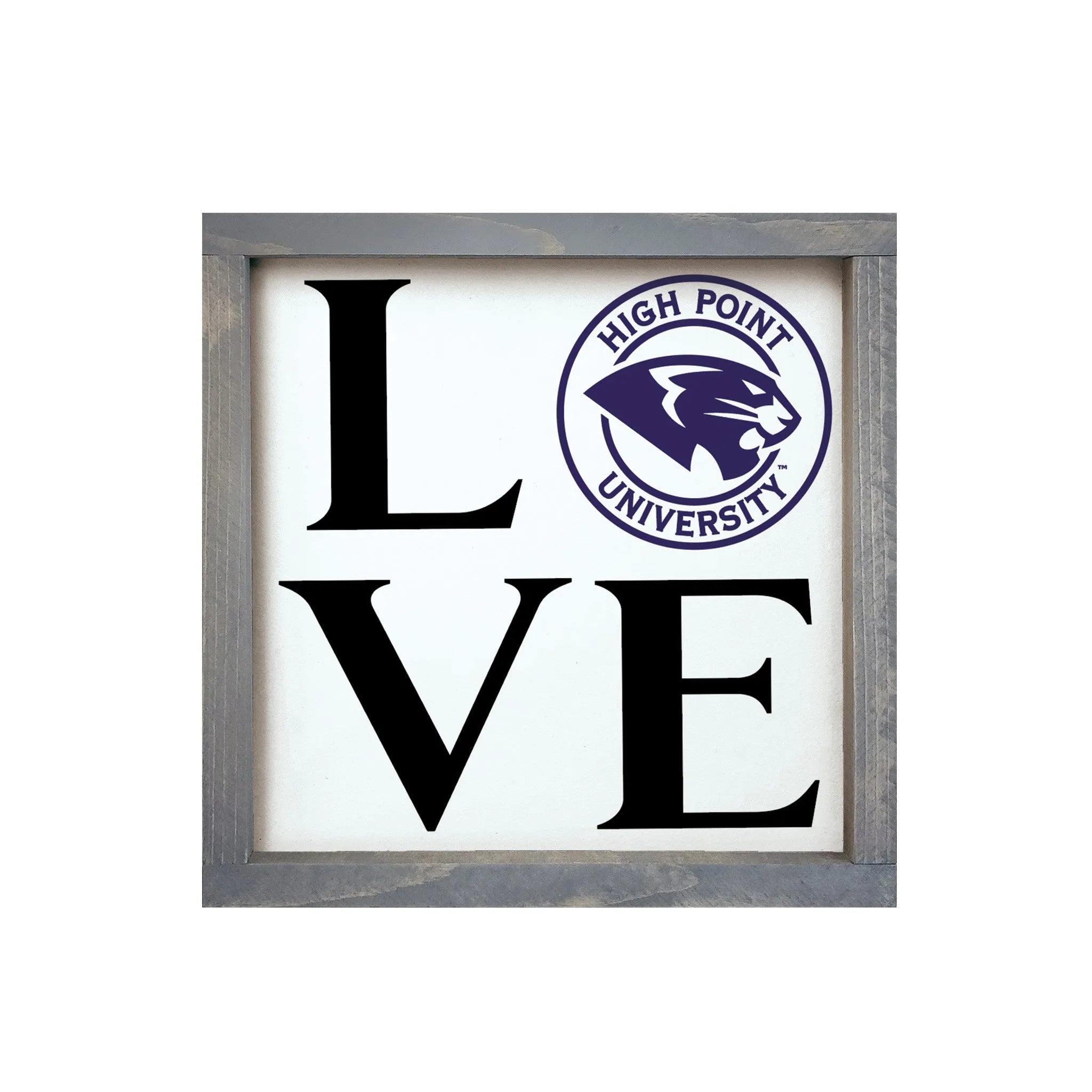 High Point University 12x12 "LOVE" Panther Wood Framed Sign | HPU Gifts | Campus Greek Fit