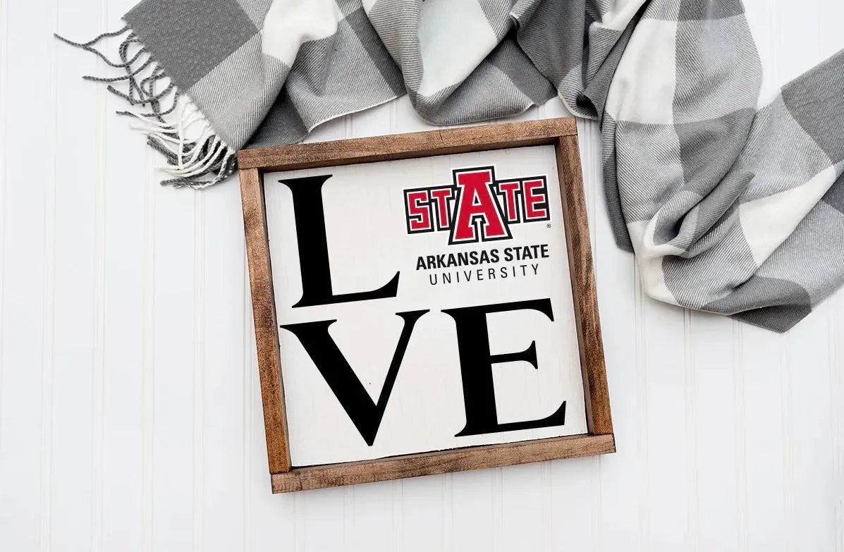Arkansas State 12x12 "LOVE" Wood Framed Sign - "STATE" Wall Art & Signs