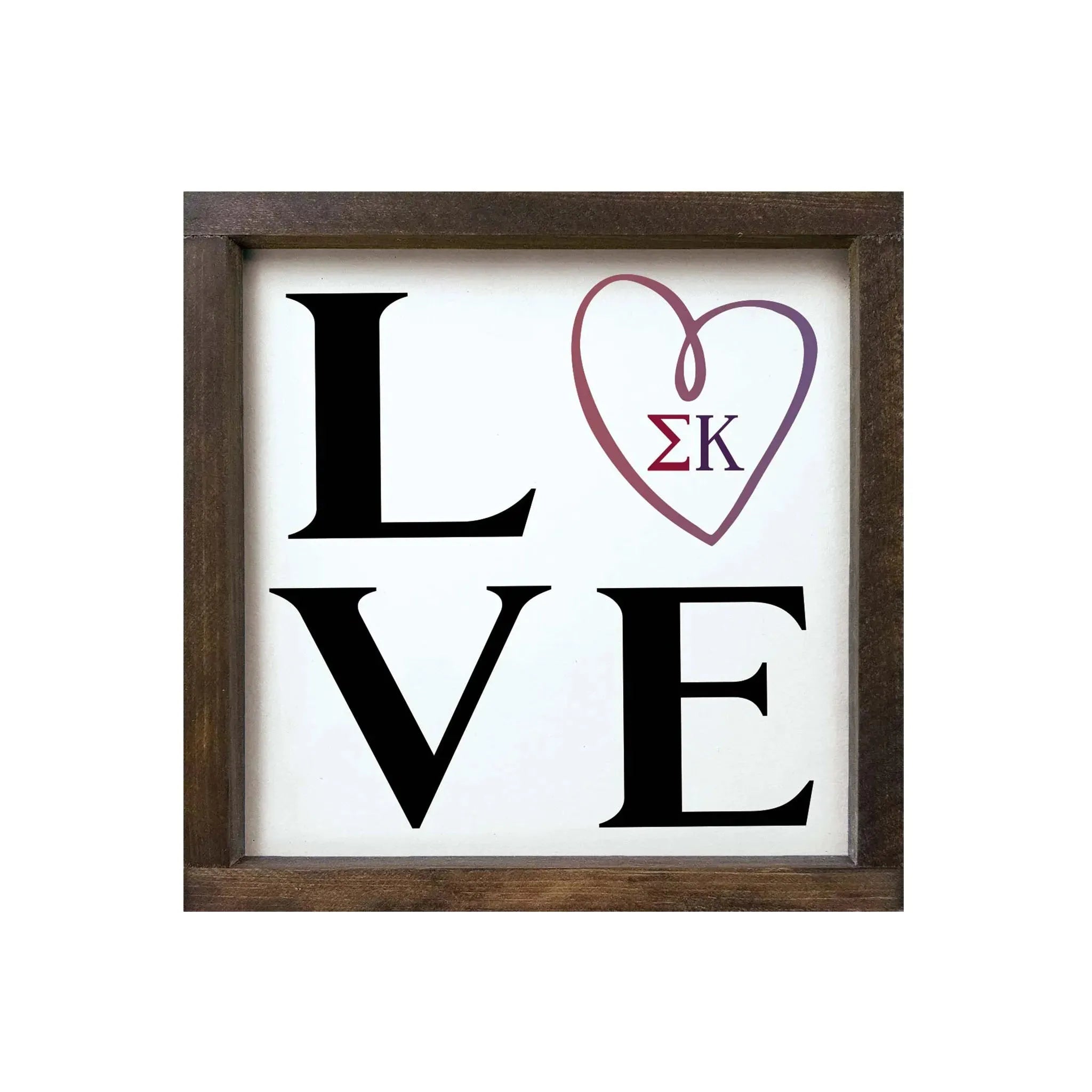 Sigma Kappa 12x12 Wood Framed Sign - "LOVE" Greek Letters Wall Art & Signs