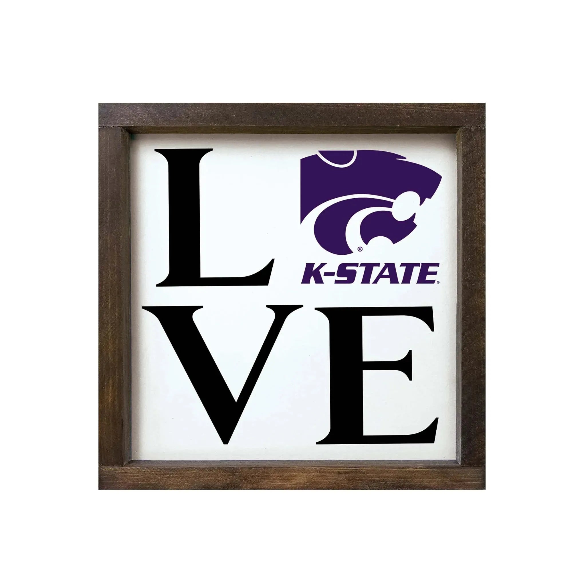 Kansas State University Sign - "LOVE" - 12"x12" Walnut Stain Wall Art & Signs