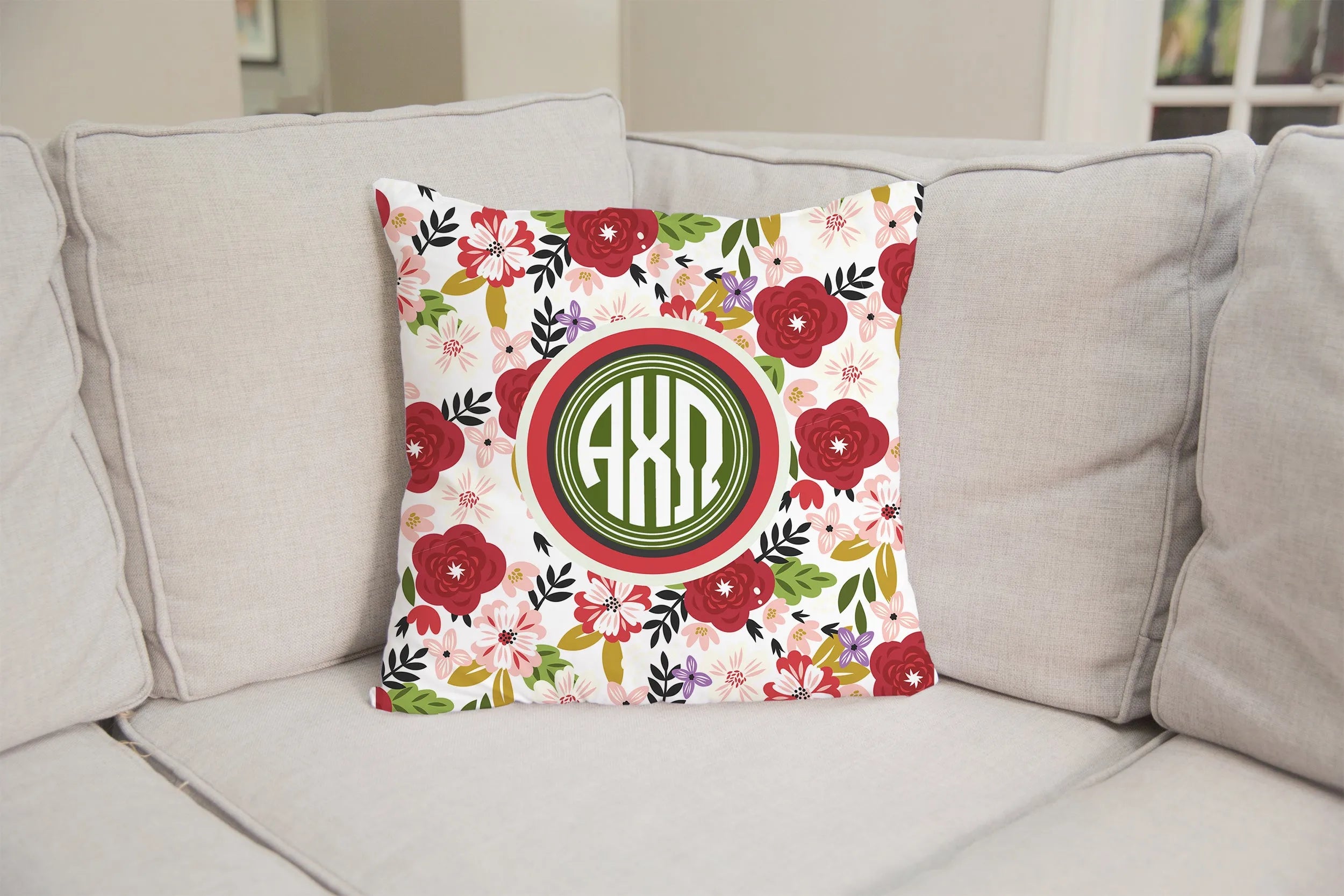 Alpha Chi Omega Pillow Cover - Modern Floral 18" | Custom Gifts | Official Merch