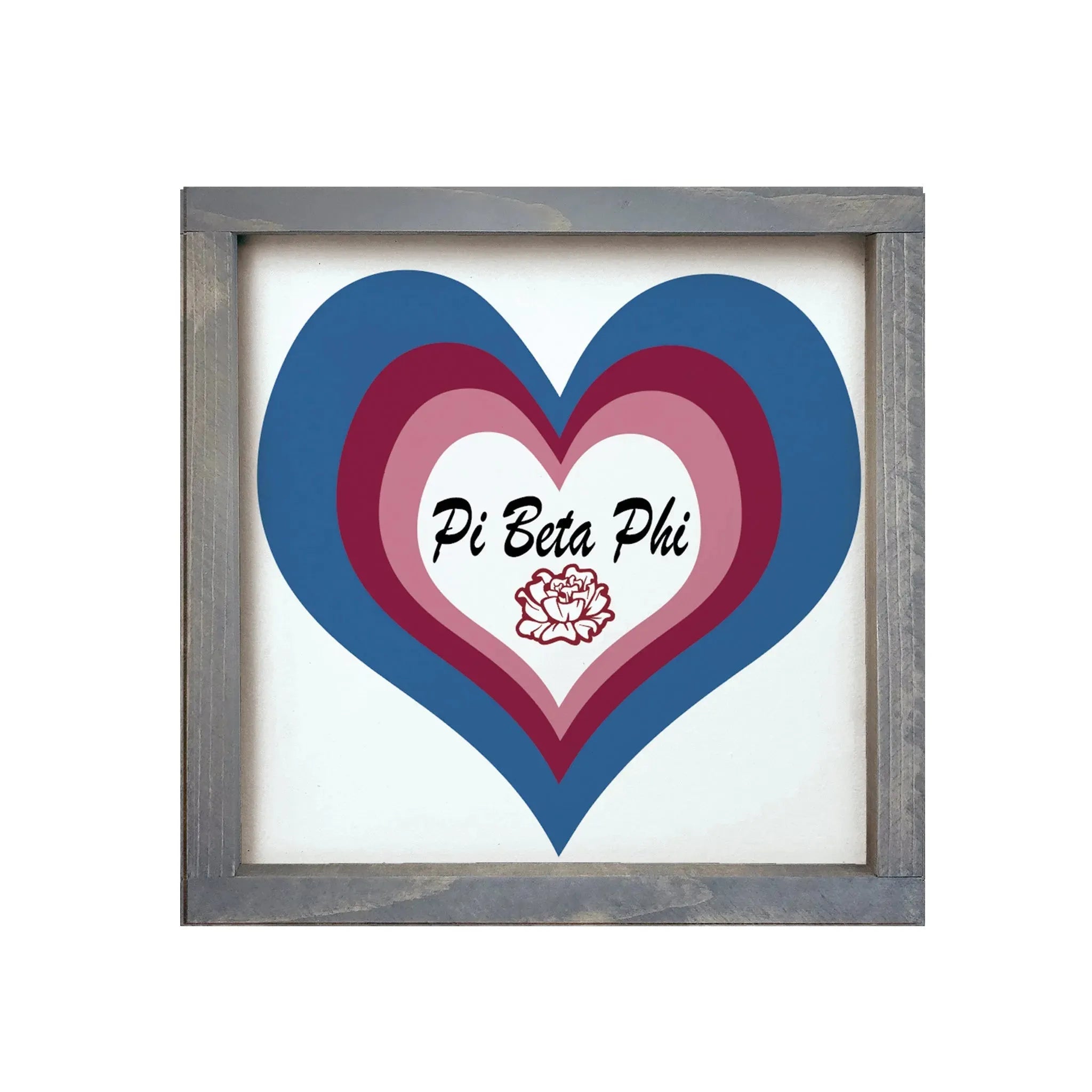 Pi Beta Phi 12x12 Heart Wood Framed Sign Weathered Gray Wall Art & Signs